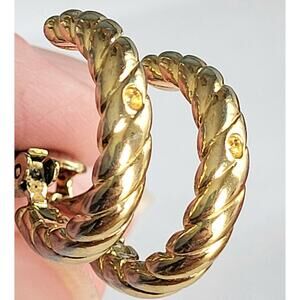 Crown Trifari Vintage Hoop Gold Tone Earrings Clip-On Signed